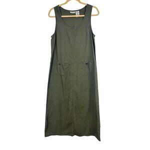 White Stag S Olive Green Linen Cotton Sleeveless Maxi Dress Boho Cottagecore
